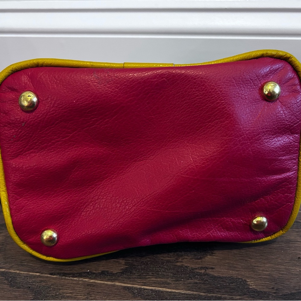Stylish 80s 90s Leather Color Block Studded Women's Bag - Picture 3 of 6
